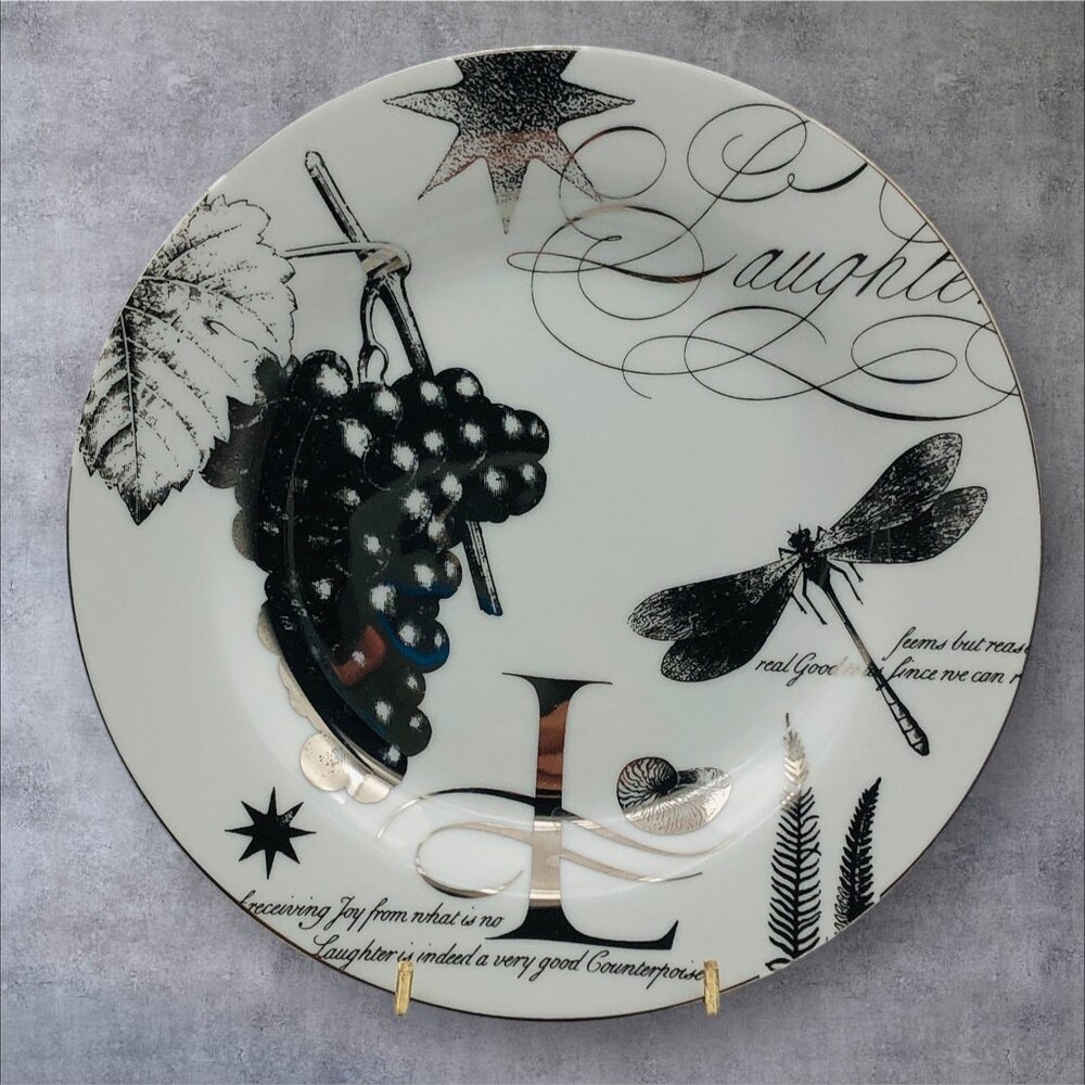 Pottery Barn Laughter 8.5" Salad Plate Grapes Dragonfly Text Design Replacement